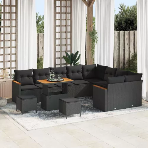 vidaXL Kerti Kanapé Szett párnával tárolóval 12 pcs Fekete Poli rattan