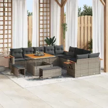   vidaXL Kerti Kanapé Szett párnával tárolóval 13 pcs Szürke Poli rattan