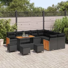   vidaXL Kerti Kanapé Szett 13 pcs Fekete 110 x 55 x 71 cm polirattan