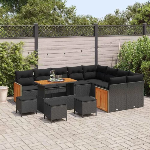 vidaXL Kerti Kanapé Szett 13 pcs Fekete 110 x 55 x 71 cm polirattan