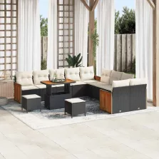   vidaXL Kerti Kanapé Szett 13 pcs Fekete és Krém 90 x 55 x 71 cm