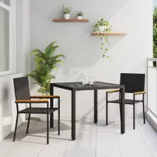   vidaXL Kert étkező szett 3 pcs Fekete 90 x 90 x 75 cm polirattan