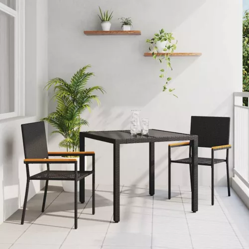 vidaXL Kert étkező szett 3 pcs Fekete 90 x 90 x 75 cm polirattan
