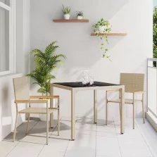   vidaXL Kert étkező szett 3 pcs Bézs 90 x 90 x 75 cm polirattan