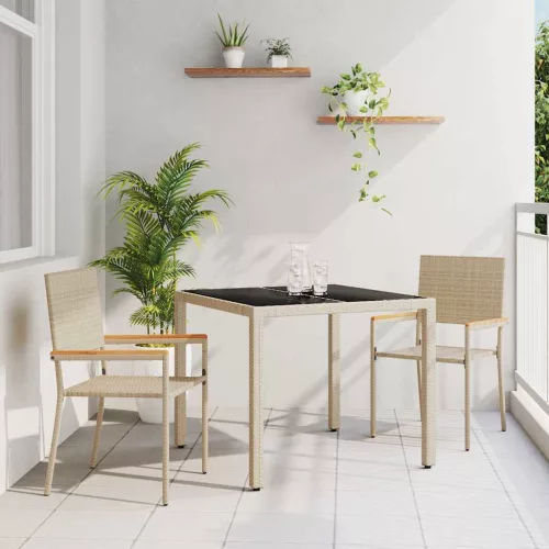vidaXL Kert étkező szett 3 pcs Bézs 90 x 90 x 75 cm polirattan