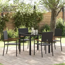   vidaXL Kert étkező szett 5 pcs Fekete 90 x 90 x 75 cm polirattan
