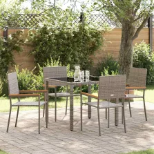   vidaXL Kert étkező szett 5 pcs Szürke 90 x 90 x 75 cm polirattan