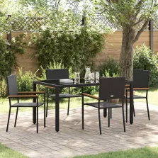   vidaXL Kert étkező szett 5 pcs Fekete 150 x 90 x 75 cm polirattan