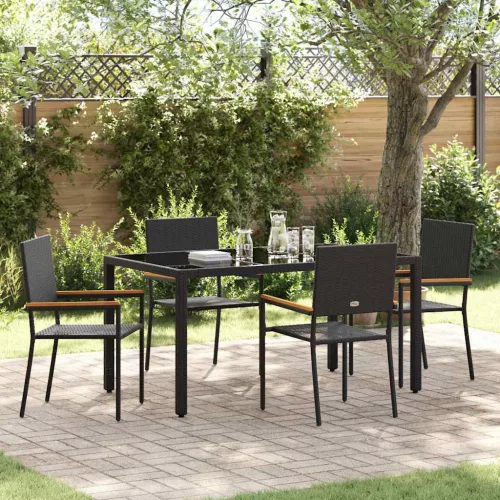 vidaXL Kert étkező szett 5 pcs Fekete 150 x 90 x 75 cm polirattan