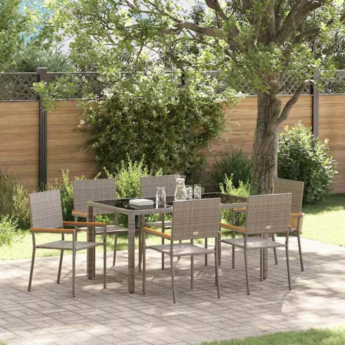 vidaXL Kert étkező szett 7 pcs Szürke 150 x 90 x 75 cm polirattan