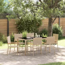   vidaXL Kert étkező szett 7 pcs Bézs 150 x 90 x 75 cm polirattan