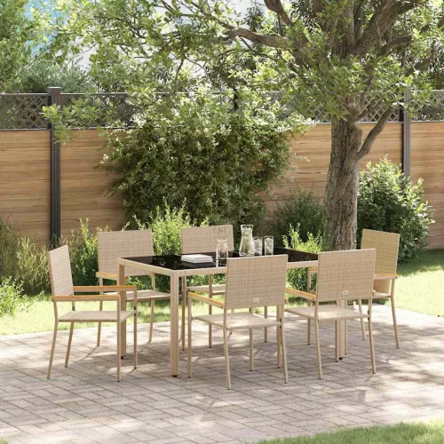 vidaXL Kert étkező szett 7 pcs Bézs 150 x 90 x 75 cm polirattan