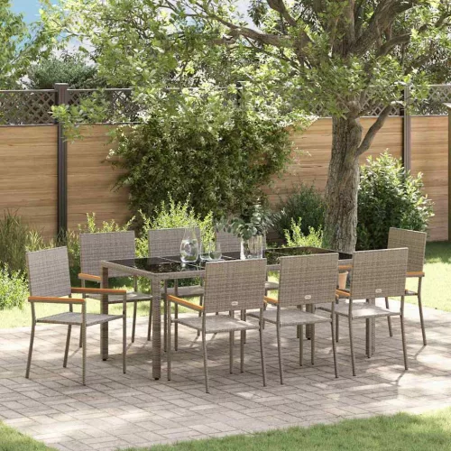 vidaXL Kert étkező szett 9 pcs Szürke 190 x 90 x 75 cm polirattan