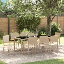   vidaXL Kert étkező szett 9 pcs Bézs 190 x 90 x 75 cm polirattan