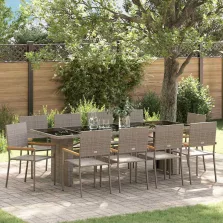 vidaXL Kert étkező szett 11 pcs Szürke Poli rattan