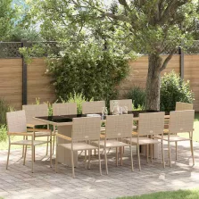vidaXL Kert étkező szett 11 pcs Bézs Poli rattan