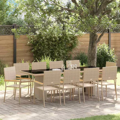 vidaXL Kert étkező szett 11 pcs Bézs Poli rattan