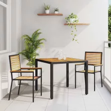   vidaXL Kert étkező szett 3 pcs Fekete 90 x 90 x 75 cm polirattan