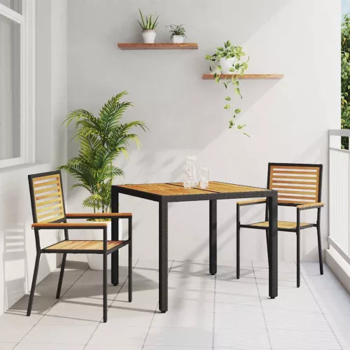 vidaXL Kert étkező szett 3 pcs Fekete 90 x 90 x 75 cm polirattan