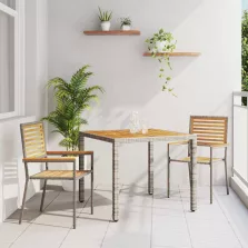   vidaXL Kert étkező szett 3 pcs Szürke 90 x 90 x 75 cm polirattan