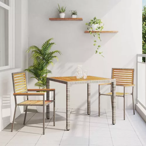 vidaXL Kert étkező szett 3 pcs Szürke 90 x 90 x 75 cm polirattan