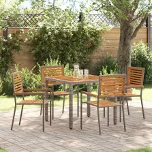   vidaXL Kert étkező szett 5 pcs Szürke 90 x 90 x 75 cm polirattan