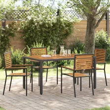  vidaXL Kert étkező szett 5 pcs Fekete 150 x 90 x 75 cm polirattan