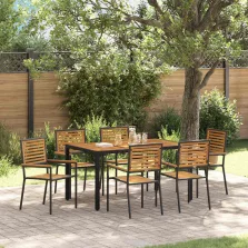   vidaXL Kert étkező szett 7 pcs Fekete 150 x 90 x 75 cm polirattan
