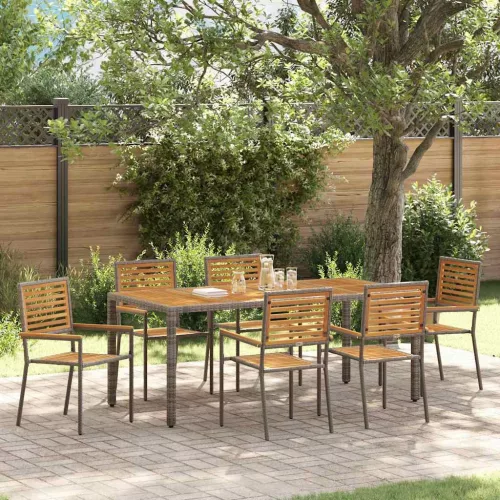 vidaXL Kert étkező szett 7 pcs Szürke 190 x 90 x 75 cm polirattan