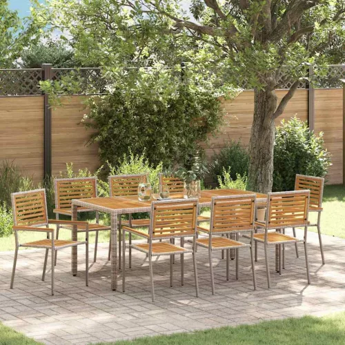 vidaXL Kert étkező szett 9 pcs Szürke és Barna 190 x 90 x 75 cm