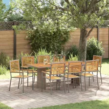   vidaXL Kert étkező szett 9 pcs Szürke 190 x 80 x 75 cm polirattan
