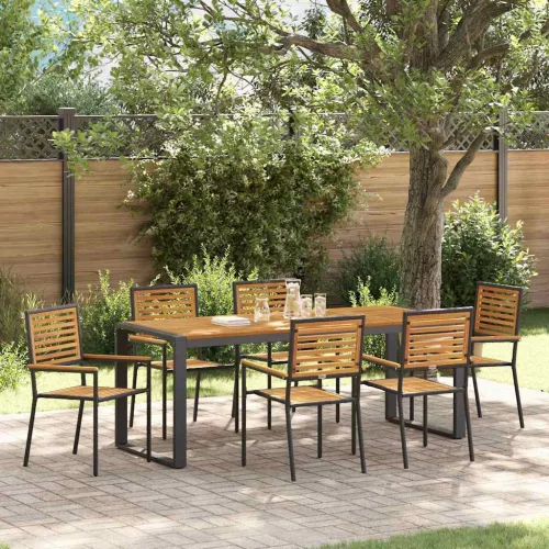 vidaXL Kert étkező szett 7 pcs Fekete 200 x 80 x 75 cm polirattan