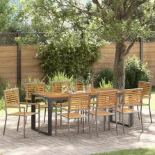   vidaXL Kert étkező szett 9 pcs Szürke és Fa 200 x 80 x 75 cm
