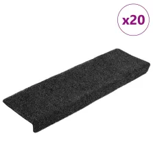   vidaXL 20 db öntapadós lépcsőszőnyeg, 65 x 21 x 4 cm, fekete, téglalap alakú széllel