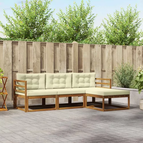 vidaXL Kültéri kanapé szett párnával 4 pcs Természetes és krémszínű