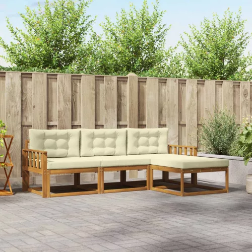 vidaXL Kültéri kanapé szett párnával 4 pcs Természetes és krémszínű