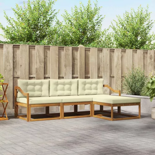 vidaXL Kültéri kanapé szett párnával 4 pcs Természetes és krémszínű