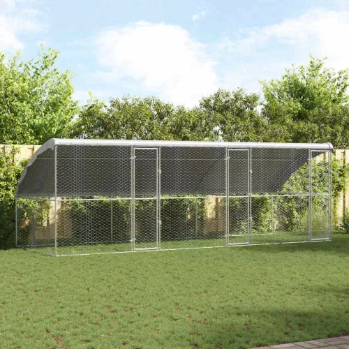 vidaXL Kutyaház tárolóval 3 pcs Ezüst 6 x 2 x 2 m Horganyzott acél