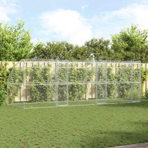vidaXL Kutyaház tárolóval 3 pcs Ezüst 6 x 2 x 2 m Horganyzott acél