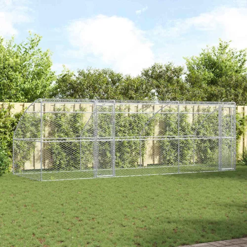 vidaXL Kutyaház tárolóval 3 pcs Ezüst 6 x 2 x 2 m Horganyzott acél