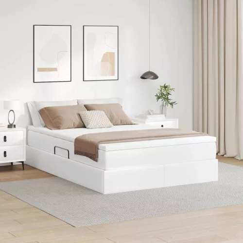 vidaXL Ágy tárolóval és matraccal matracmal Fehér 140 x 200 cm Műbőr