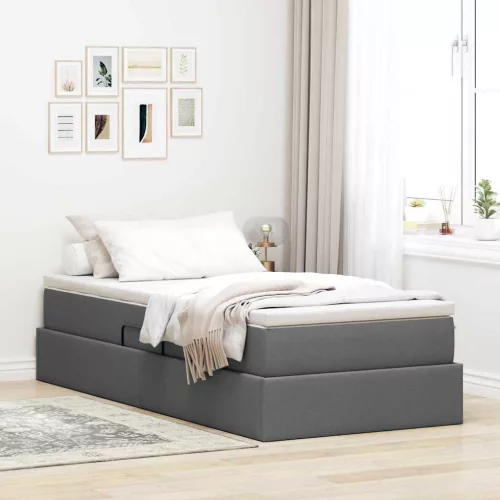 vidaXL Ágy tárolóval és matraccal Sötétszürke 90 x 200 cm Poliészter