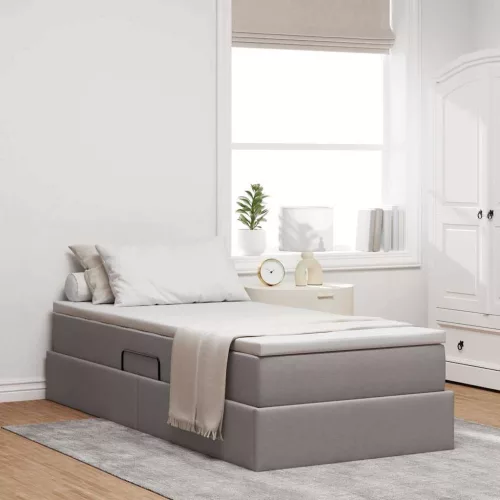 vidaXL Ágy tárolóval és matraccal Tópszínű 90 x 200 cm Poliészter