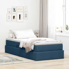   vidaXL Ágy tárolóval és matraccal Kék 100 x 200 cm Poliészter