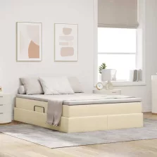   vidaXL Ágy tárolóval és matraccal Krém 140 x 200 cm Poliészter