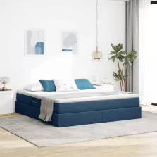   vidaXL Ágy tárolóval és matraccal Kék 160 x 200 cm Poliészter