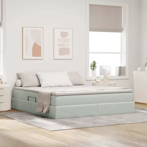 vidaXL Ágy tárolóval és matraccal Világosszürke 160 x 200 cm Bársony