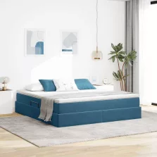   vidaXL Ágy tárolóval és matraccal Sötét kék 180 x 200 cm Bársony