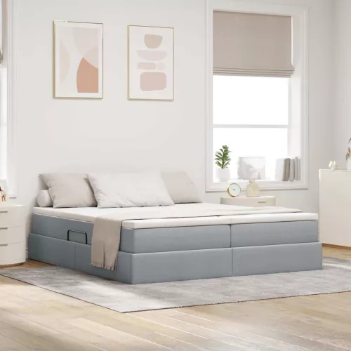 vidaXL Ágy tárolóval és matraccal matracmal Világosszürke 180 x 200 cm