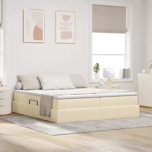 vidaXL Ágy tárolóval és matraccal Krém 180 x 200 cm Poliészter